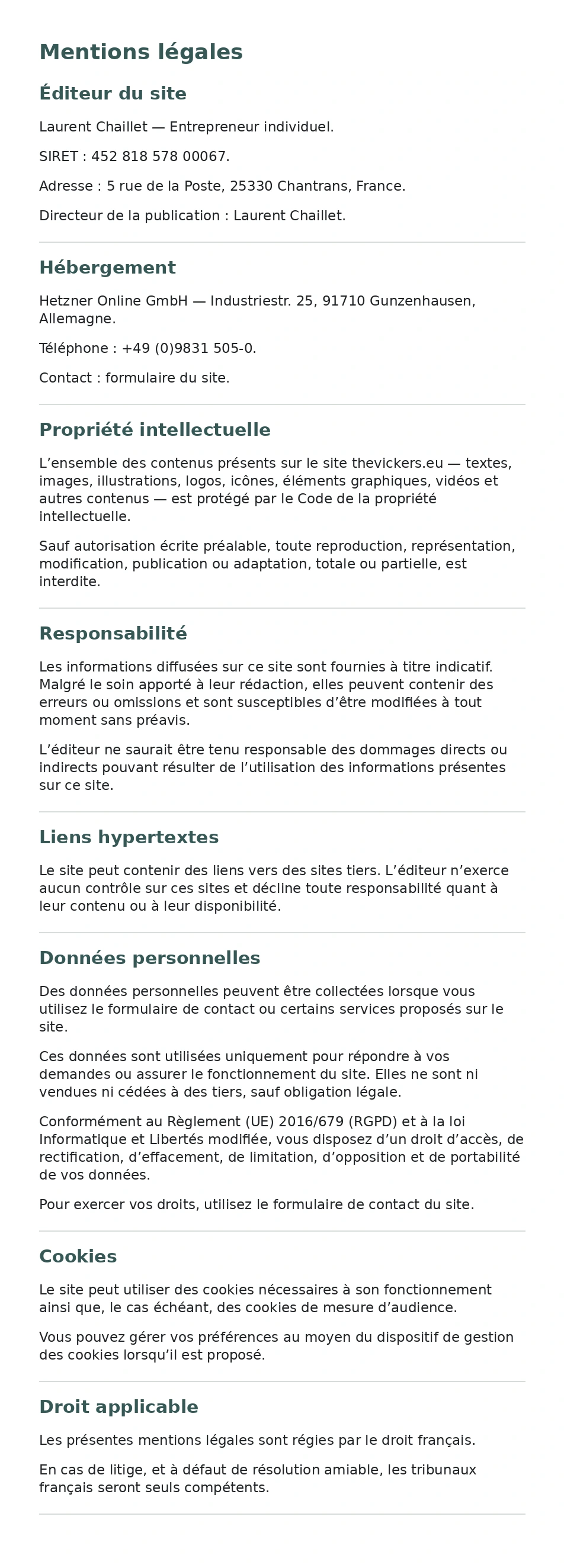 Mentions légales de thevickers.eu